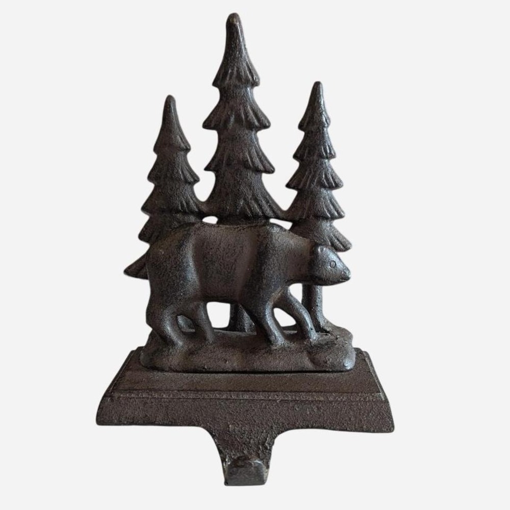 Vintage Cast Iron Bear Stocking Holder Rustic Cabin Mantel Decor Heavy Iron